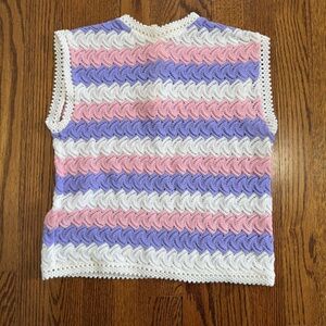 Acrylace Vintage Sweater Vest White Pink Purple Spring Size Small
